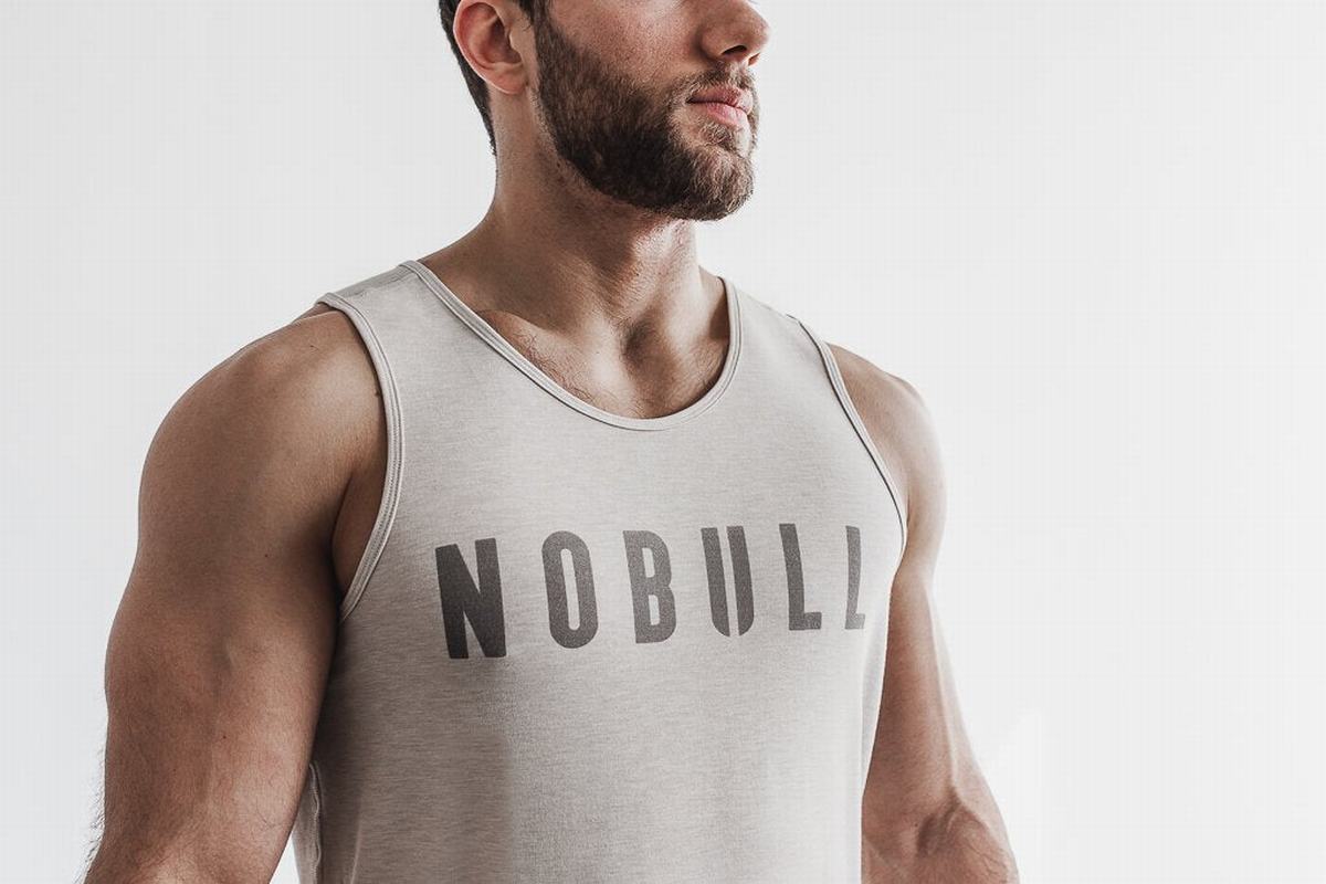 Beige Men's Nobull Tank Tops | USA760914