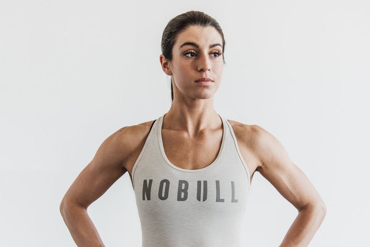 Beige Women's Nobull Racerback Tank Tops | USA309158