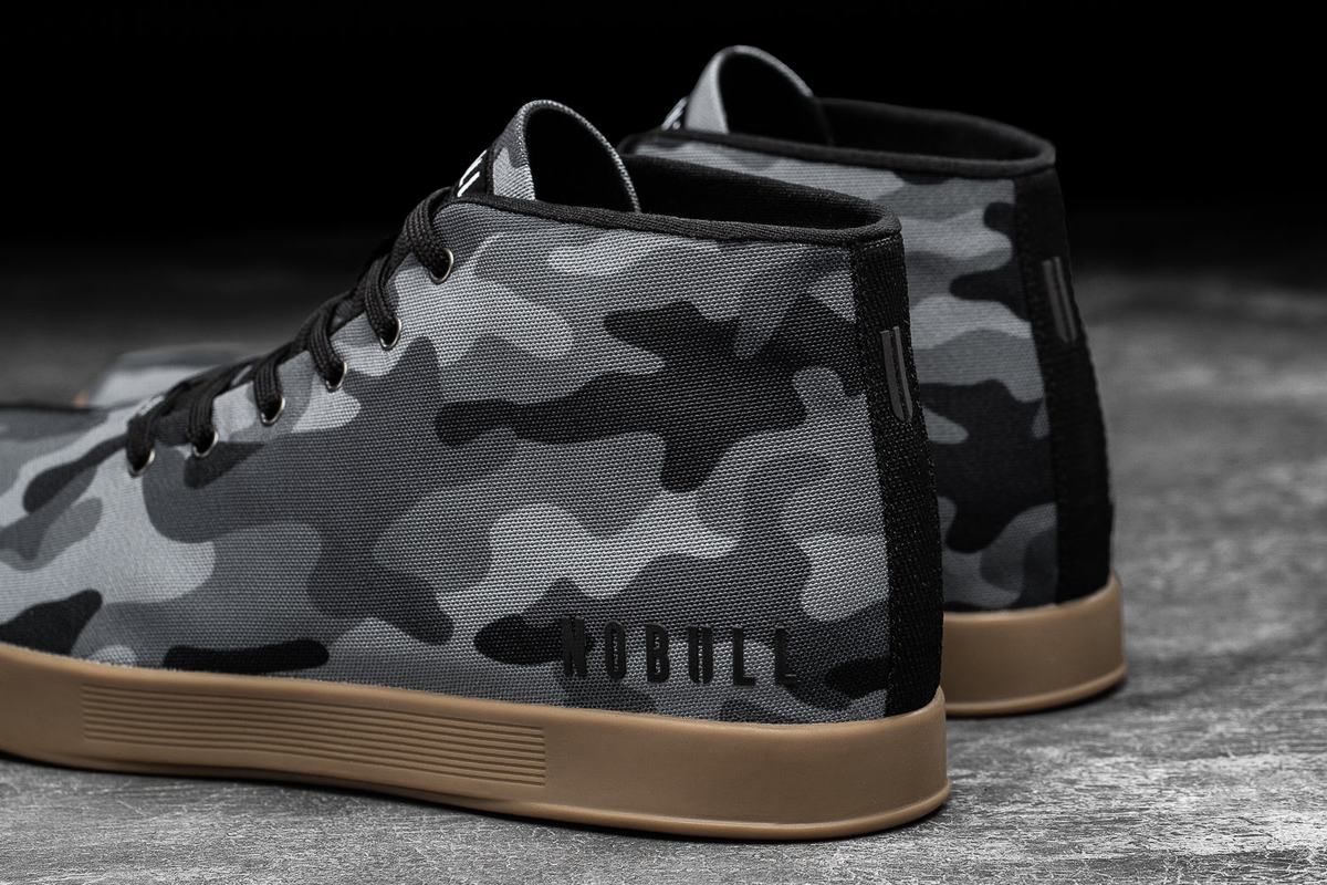 Black Camo Men's Nobull Canvas Mid Trainers | USA895120