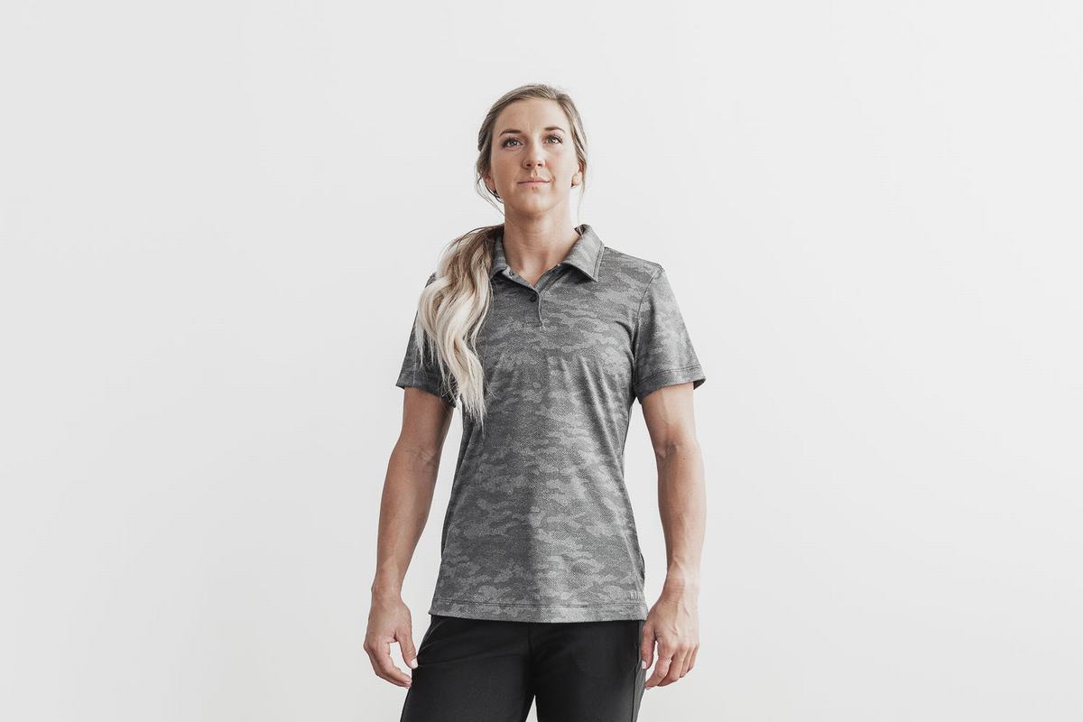 Black Camo Women's Nobull Lightweight Textured Polo T Shirts | USA290164