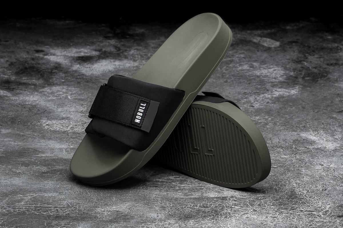 Black Dark Green Men's Nobull Adjustable Slides | USA384057