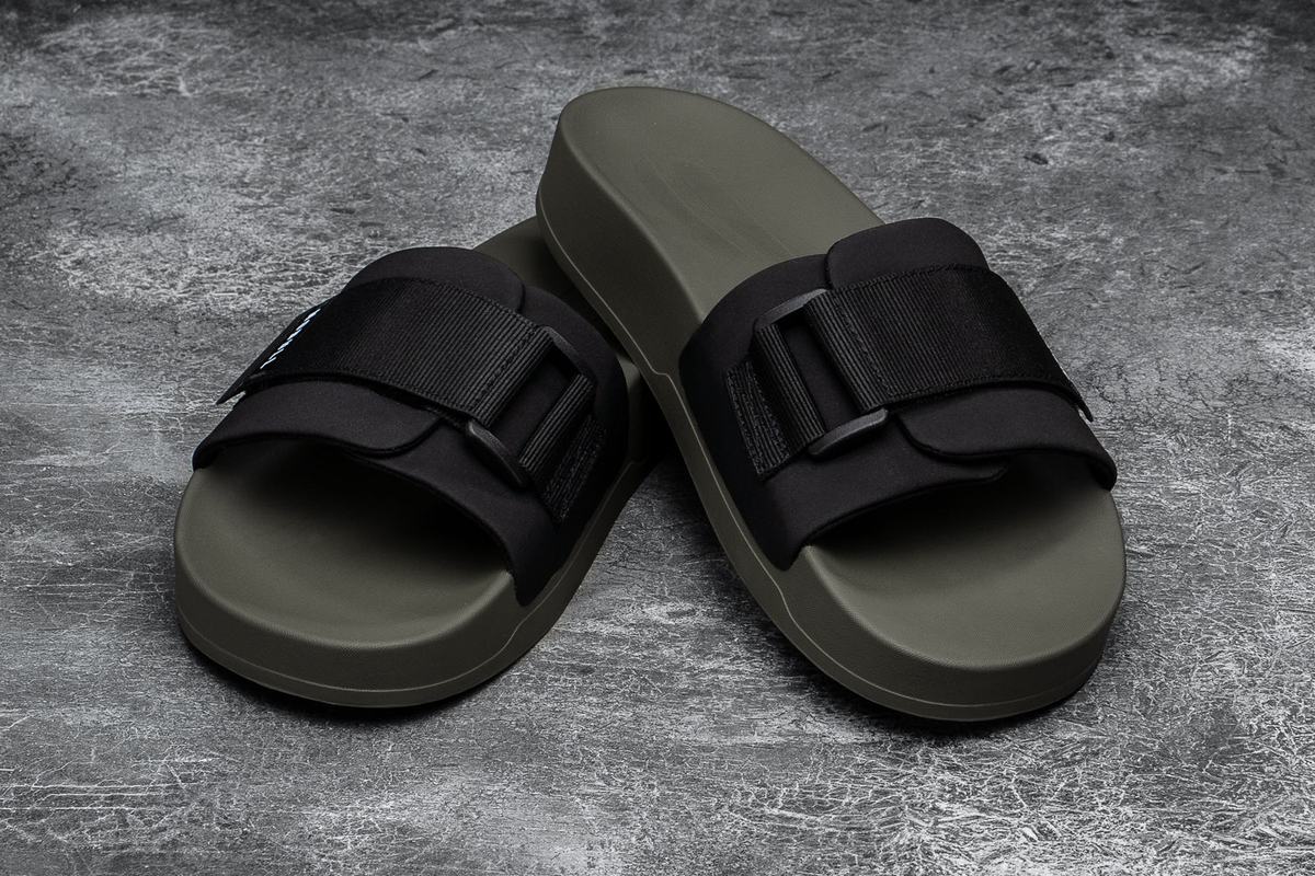 Black Dark Green Men's Nobull Adjustable Slides | USA384057