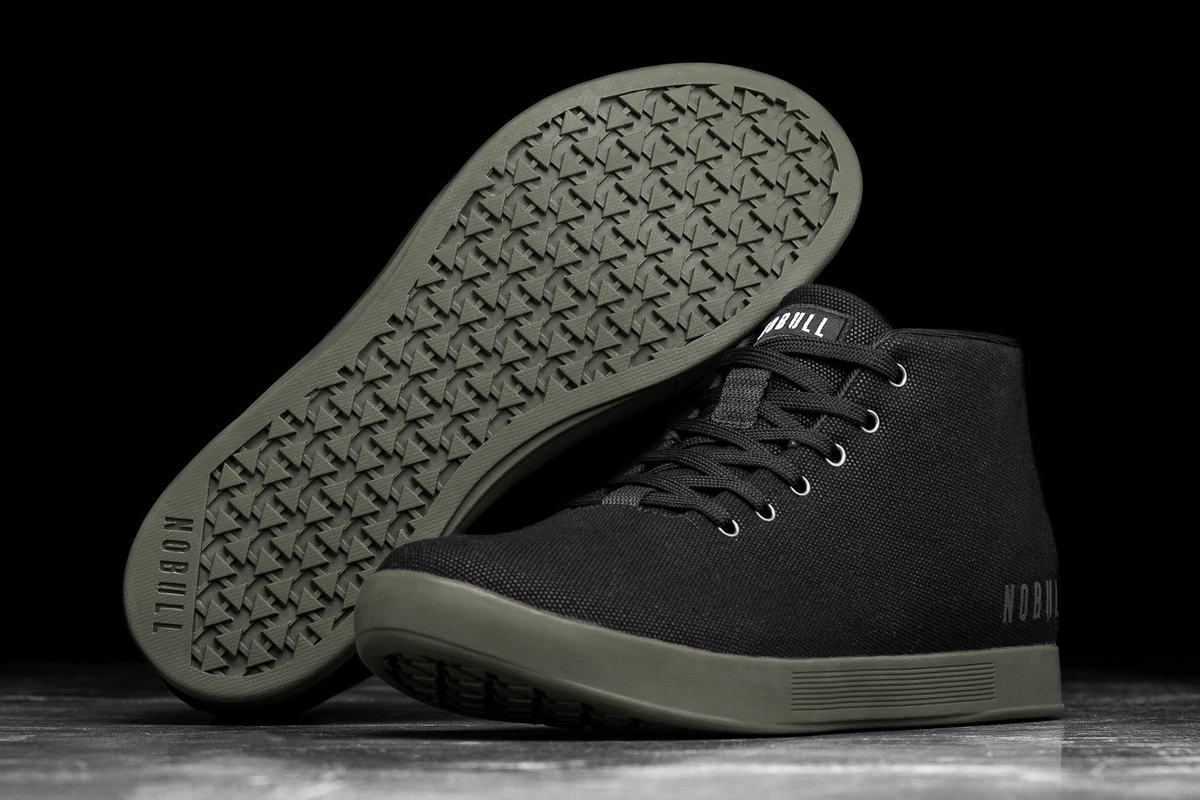 Black Dark Green Men's Nobull Canvas Mid Trainers | USA813759