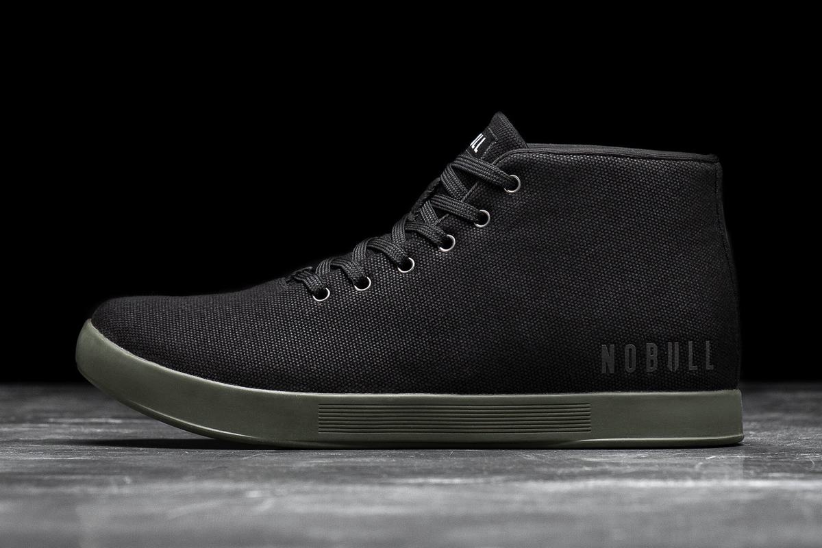 Black Dark Green Men\'s Nobull Canvas Mid Trainers | USA813759