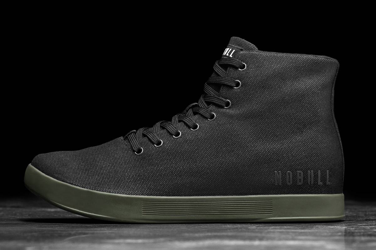 Black Dark Green Men\'s Nobull High-Top Canvas Trainers | USA179325