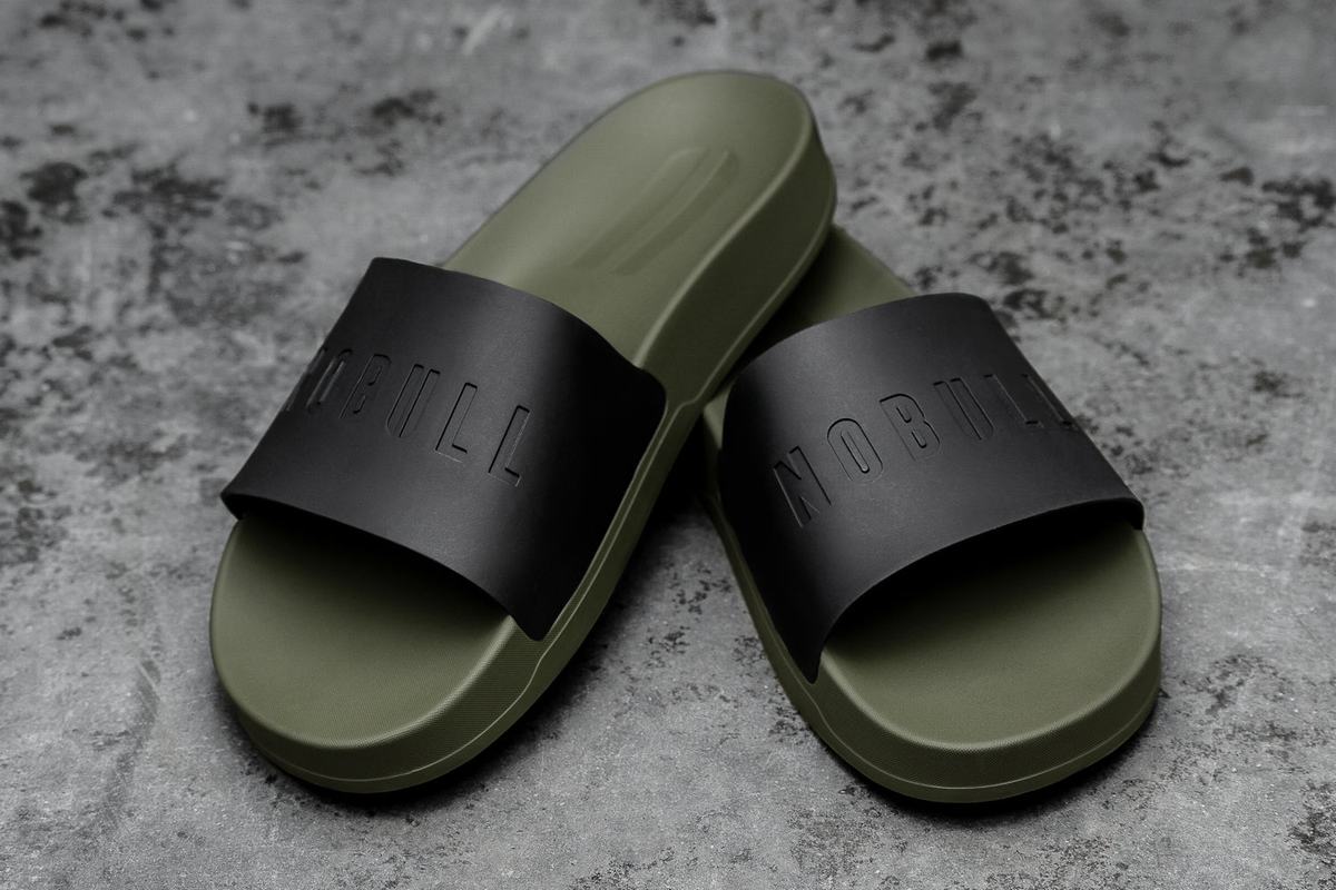 Black Dark Green Men's Nobull Slides | USA685123