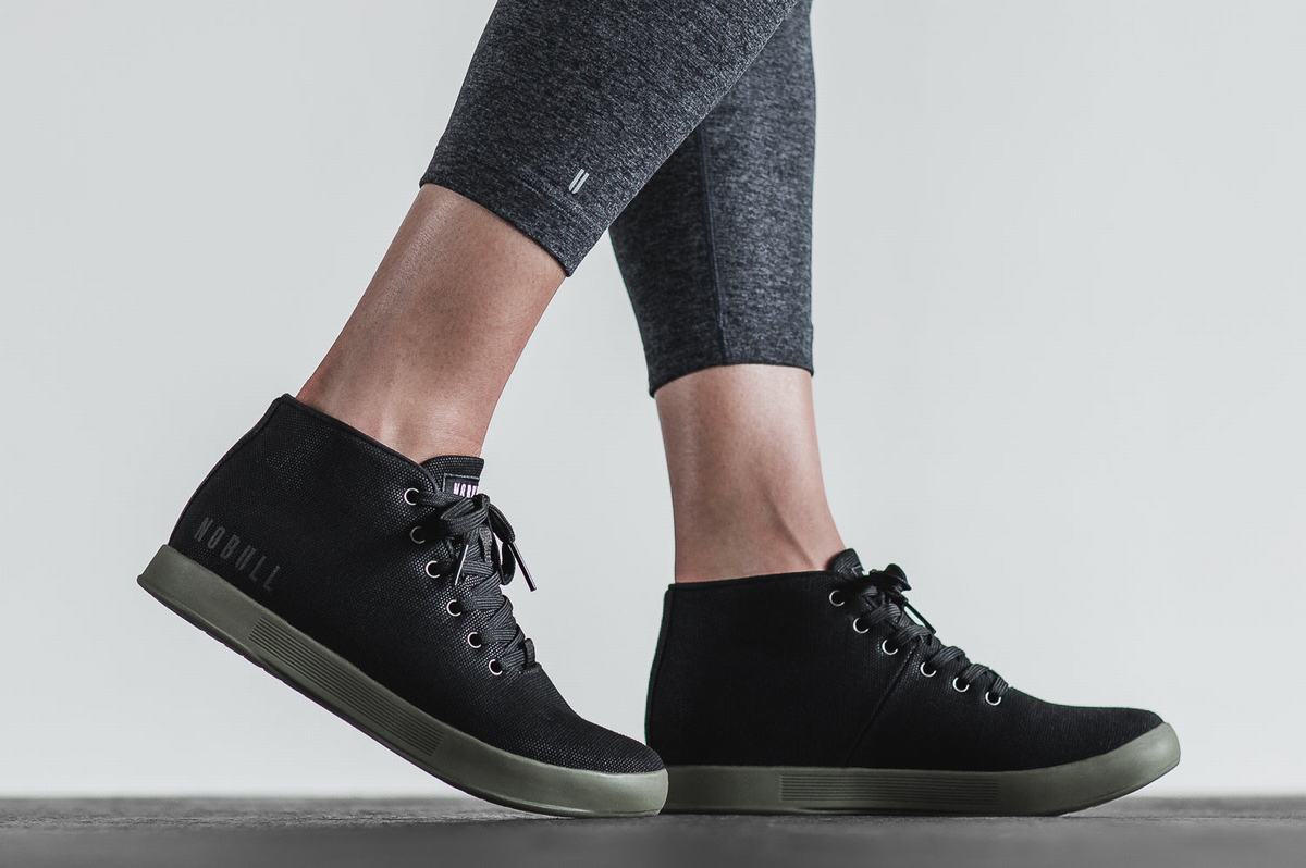 Black Dark Green Women's Nobull Canvas Mid Trainers | USA041723