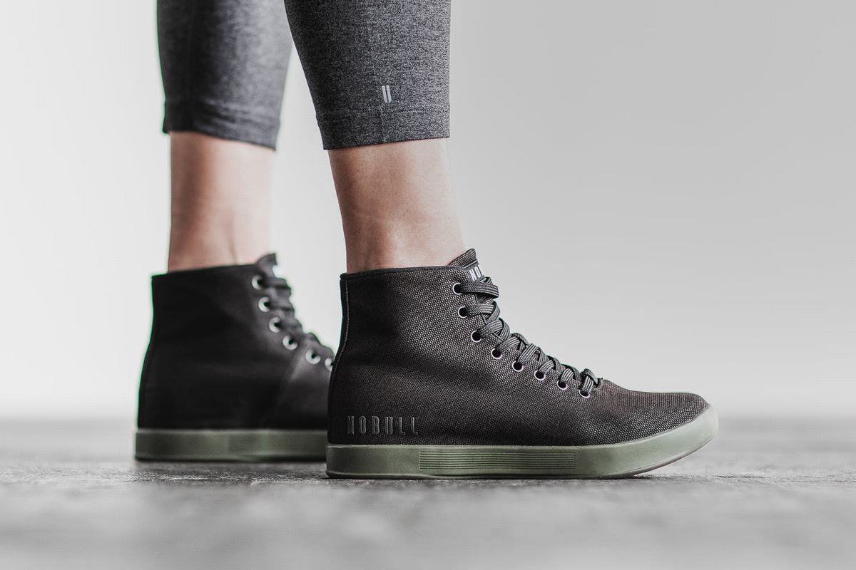 Black Dark Green Women's Nobull High-Top Canvas Trainers | USA486192