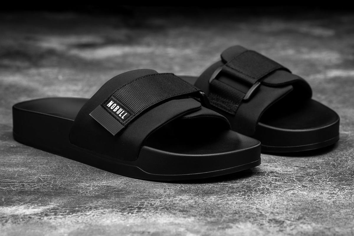 Black Men's Nobull Adjustable Slides | USA954730