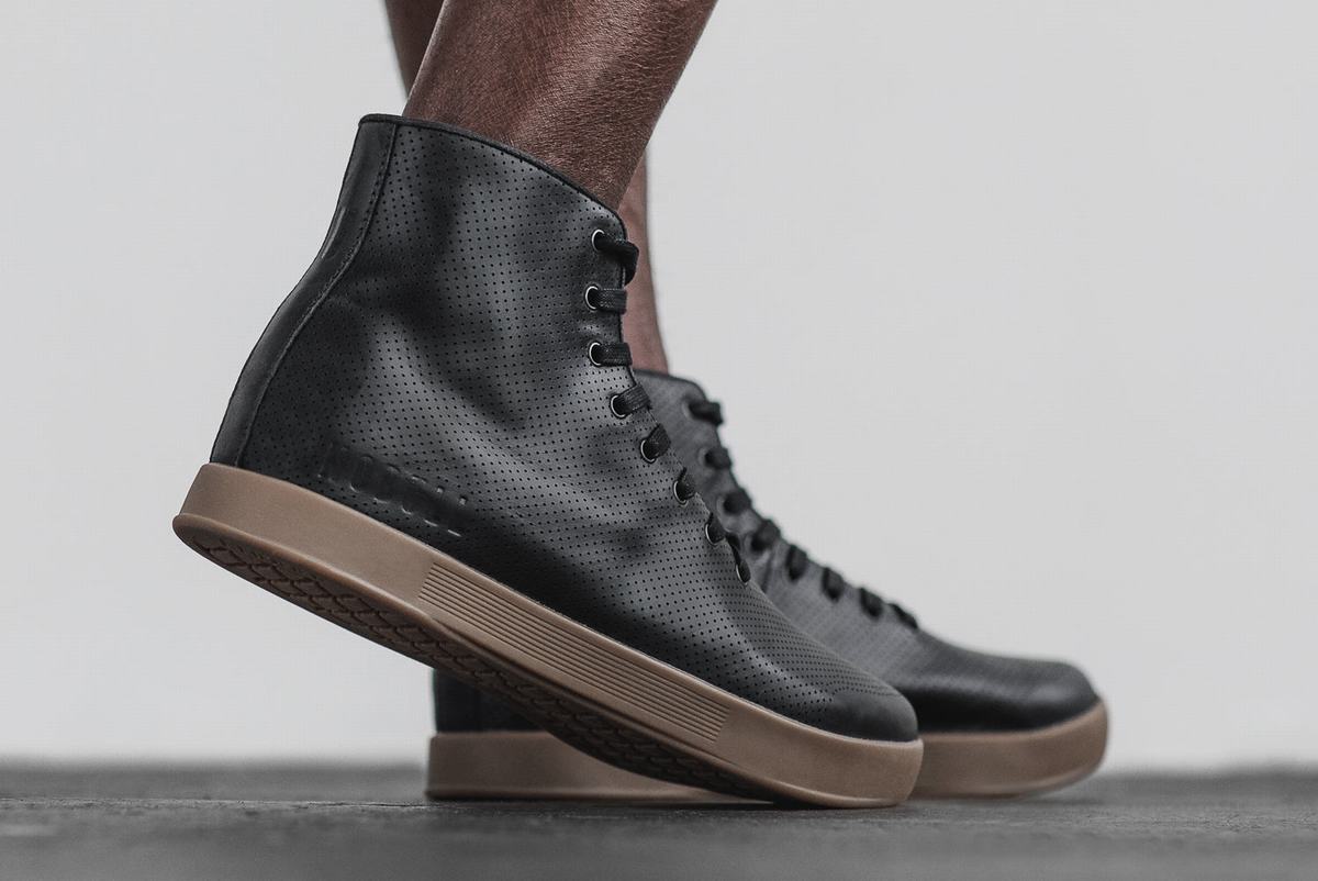 Black Men's Nobull High-Top Leather Trainers | USA570914