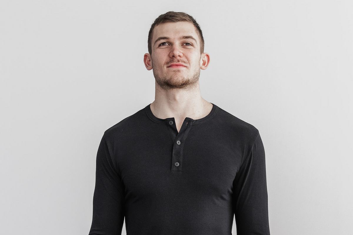 Black Men's Nobull Lightweight Henley Long Sleeves | USA756430