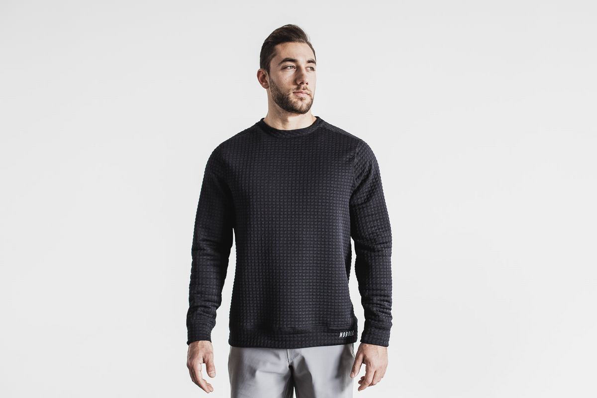 Black Men\'s Nobull Quilted Crew Pullover | USA709835