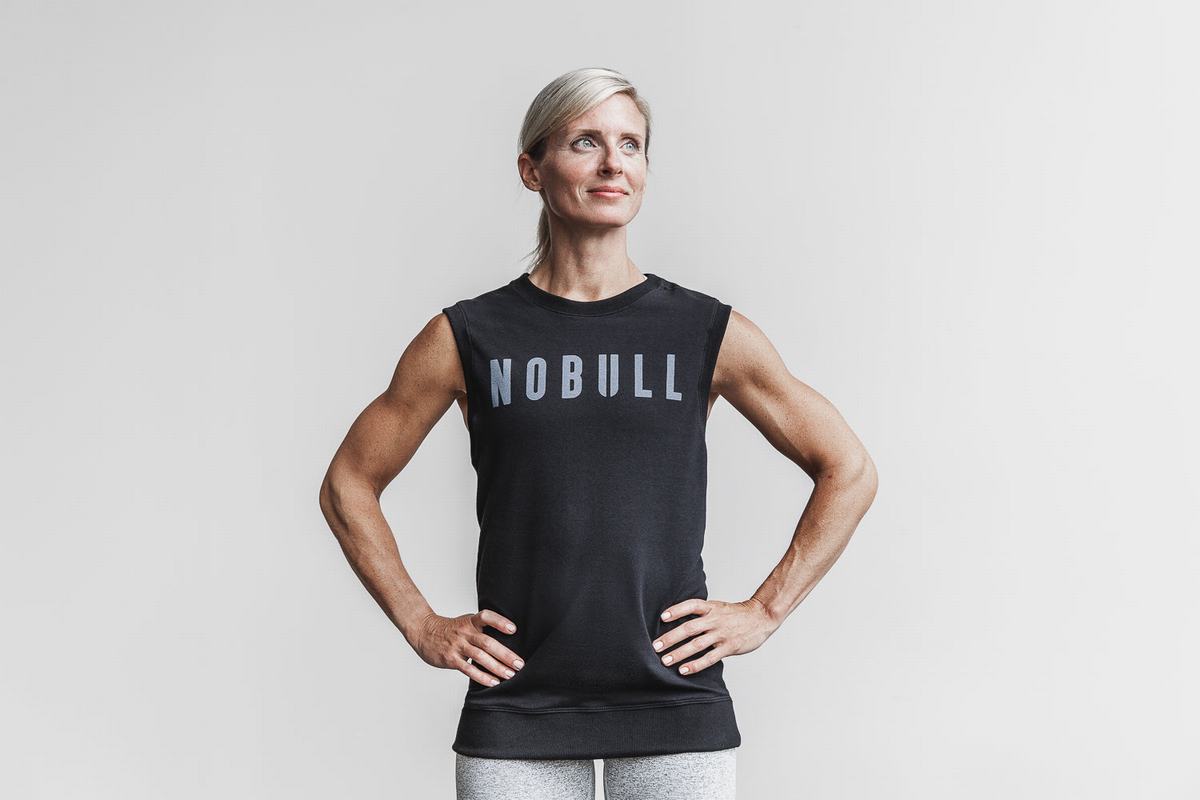 Black Men's Nobull Sleeveless Crew Sweatshirts | USA176502