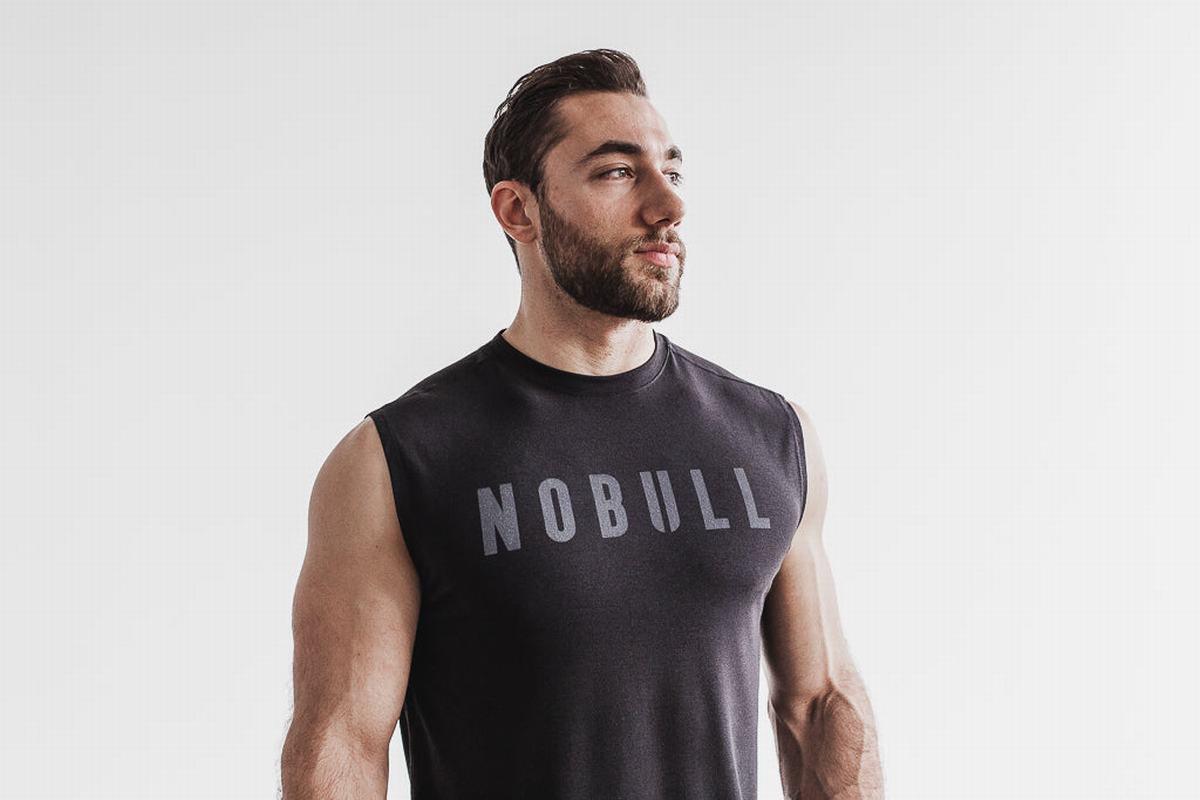 Black Men's Nobull Sleeveless T Shirts | USA309842