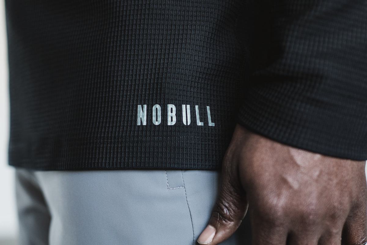 Black Men's Nobull Waffle Long Sleeves | USA509478