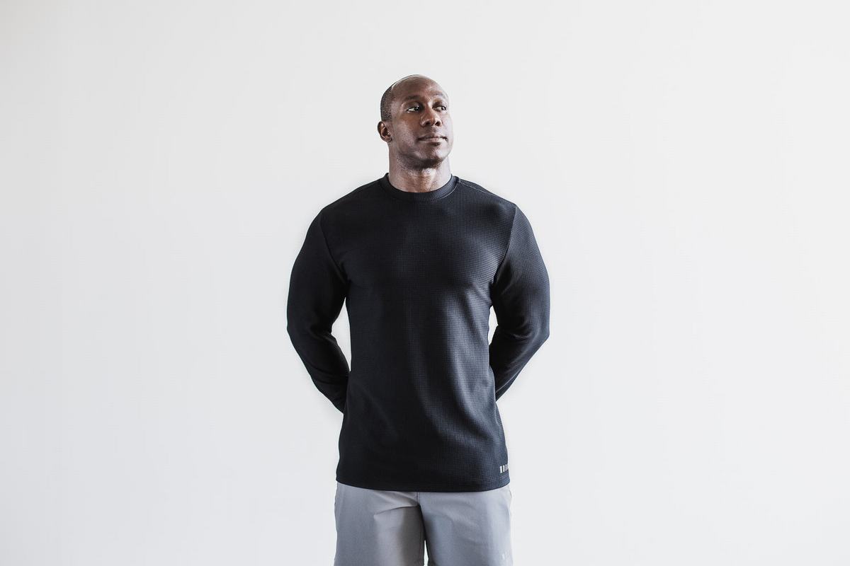 Black Men\'s Nobull Waffle Long Sleeves | USA509478