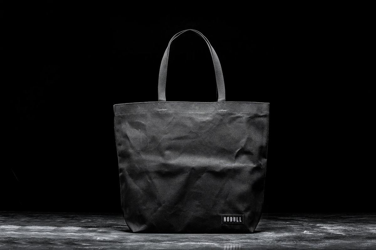 Black Men's Nobull Waxed Canvas Open Top Tote Bags | USA842596