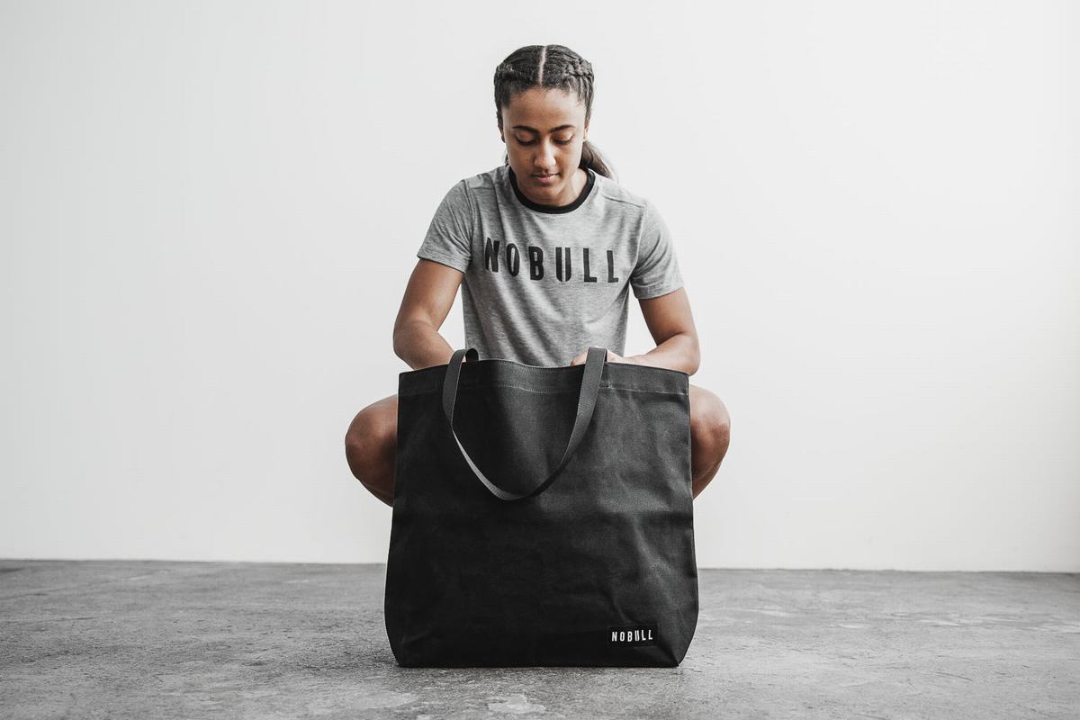 Black Men's Nobull Waxed Canvas Open Top Tote Bags | USA842596