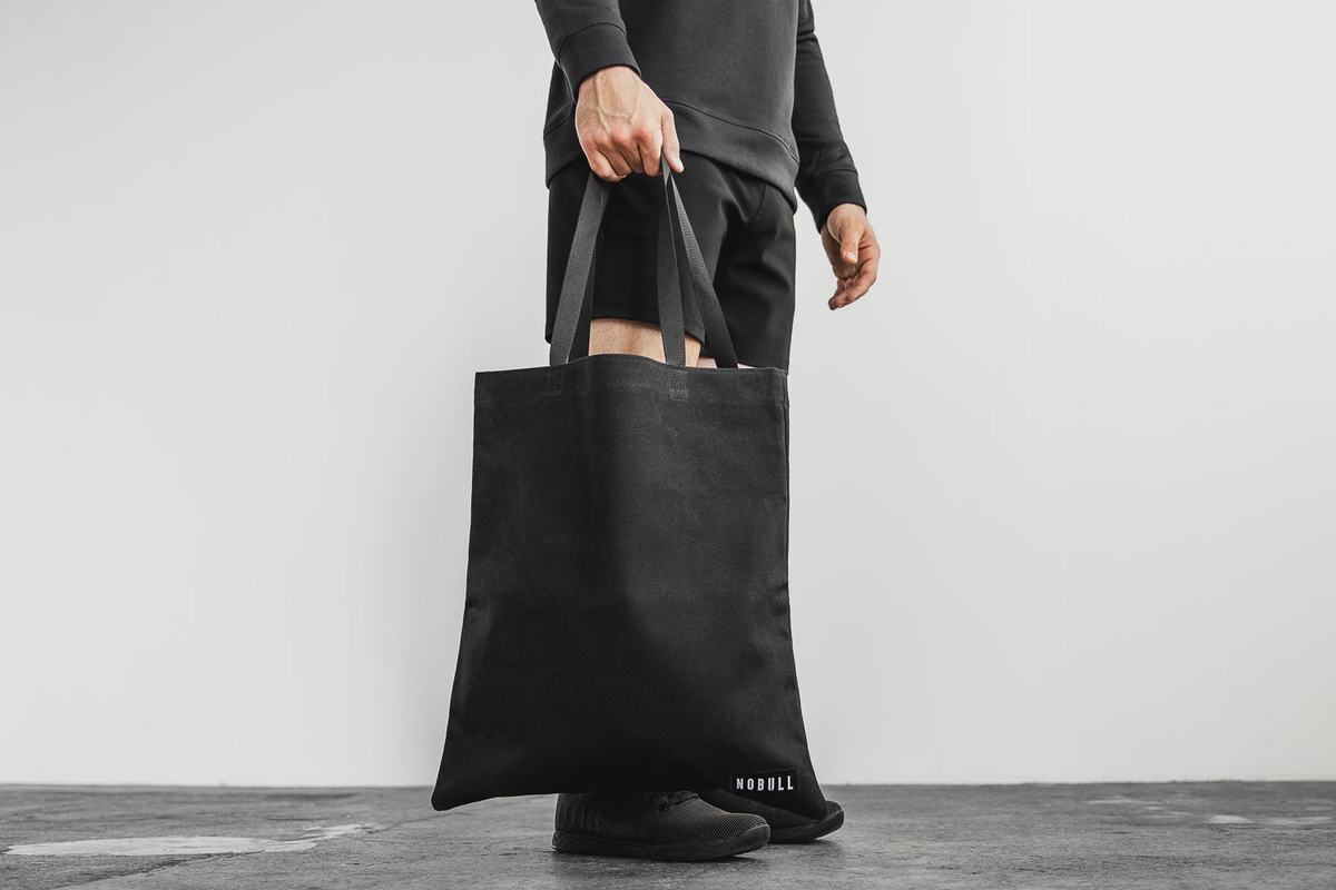 Black Men's Nobull Waxed Canvas Tote Bags | USA608423