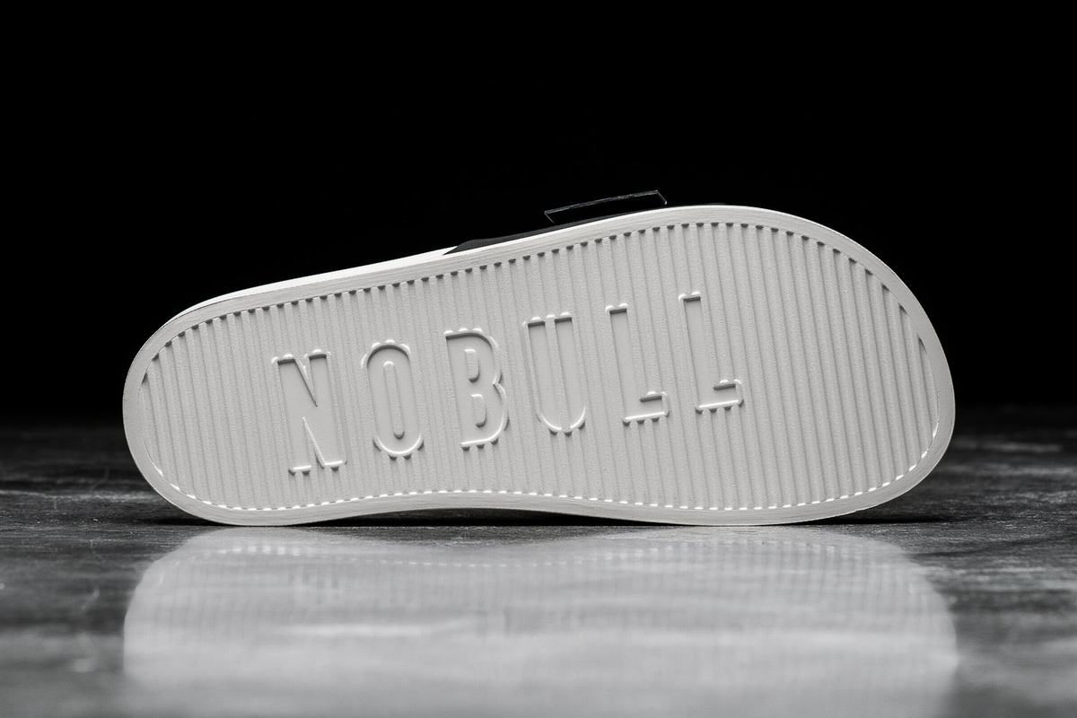 Black White Men's Nobull Adjustable Slides | USA801452