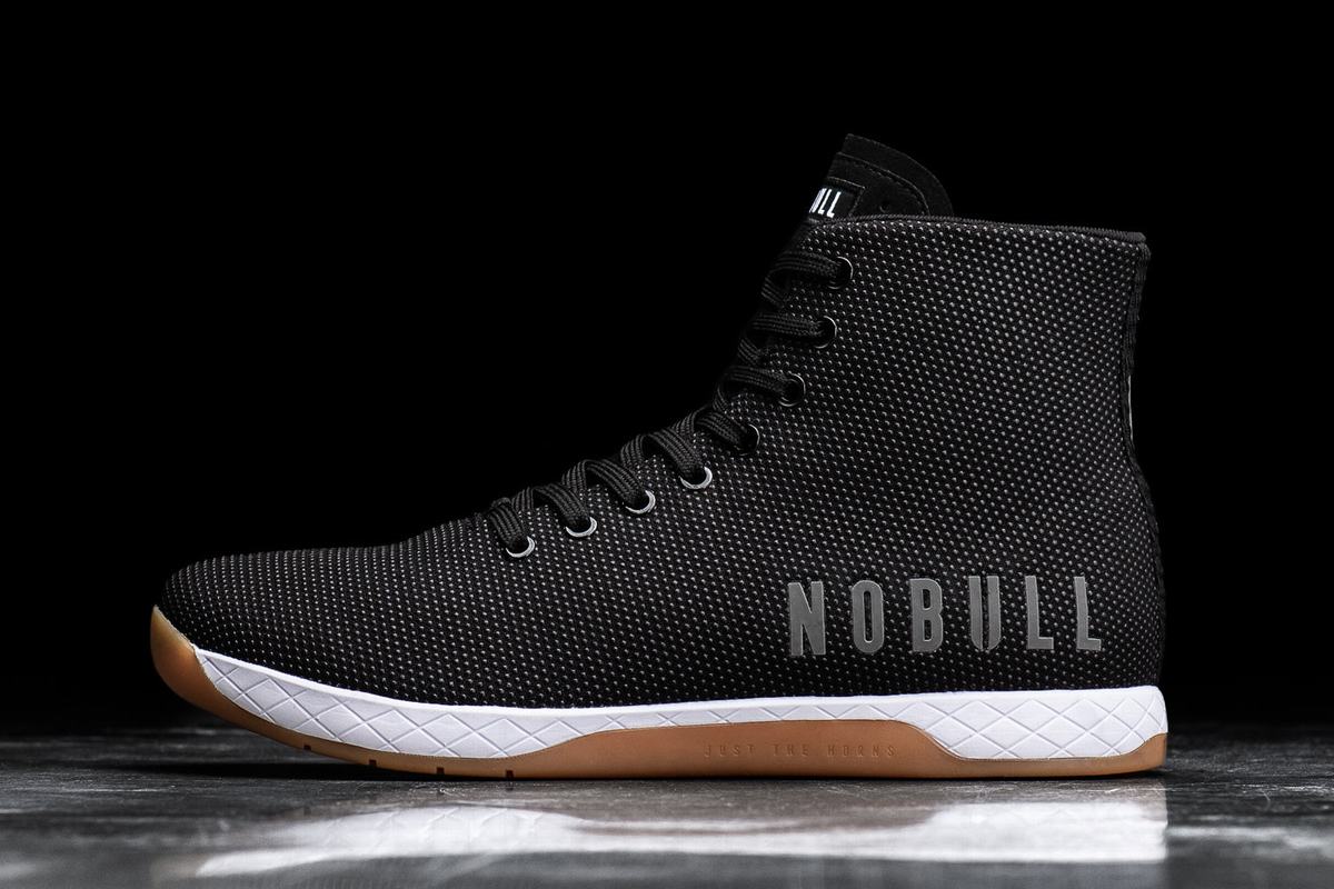 Black White Men\'s Nobull Superfabric High-Top Trainers | USA190384