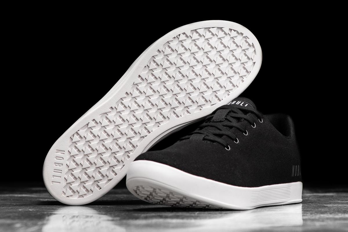 Black White Women's Nobull Canvas Trainers | USA620158