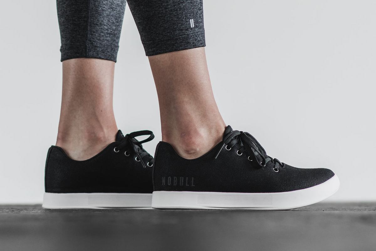 Black White Women's Nobull Canvas Trainers | USA620158