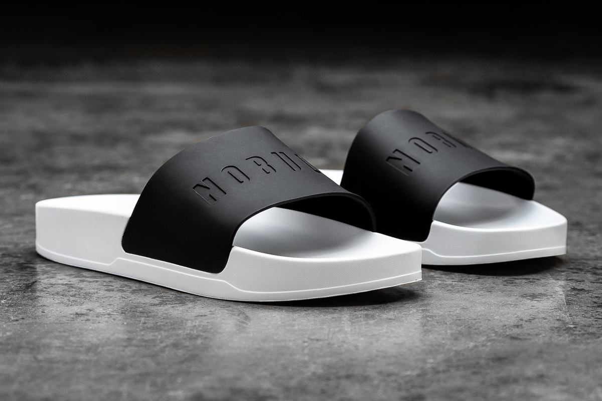 Black White Women's Nobull Slides | USA501426