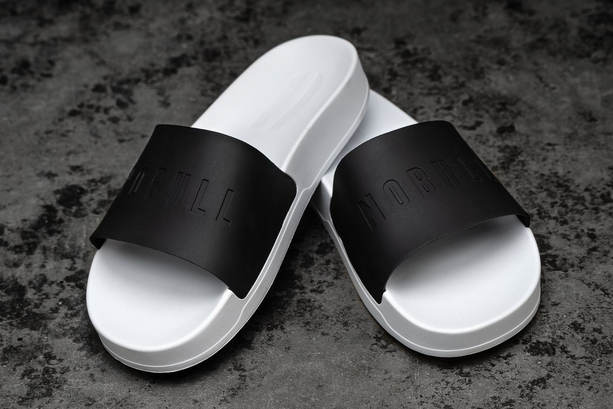 Black White Women's Nobull Slides | USA501426