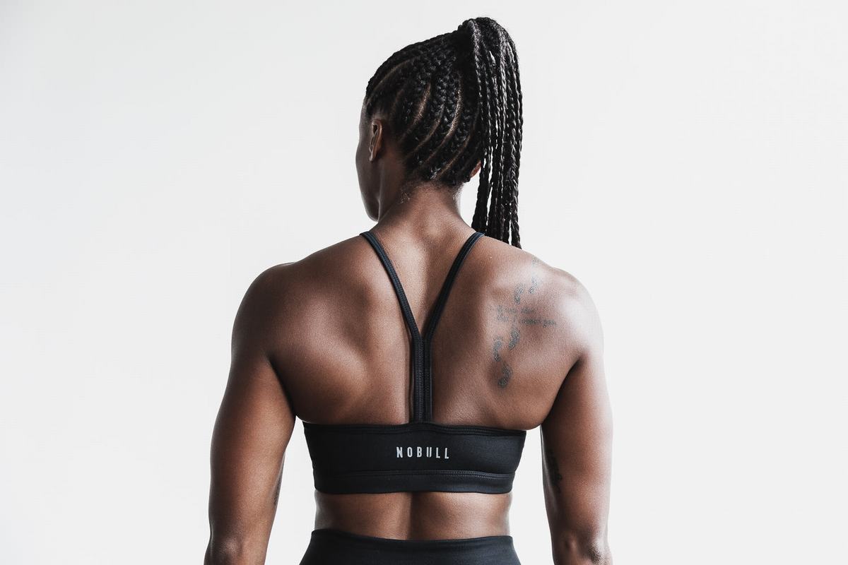 Black Women's Nobull Halter Matte Sports Bras | USA058126