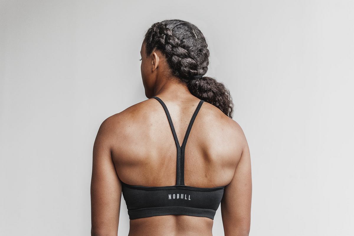 Black Women's Nobull Halter Plush Heather Sports Bras | USA913076