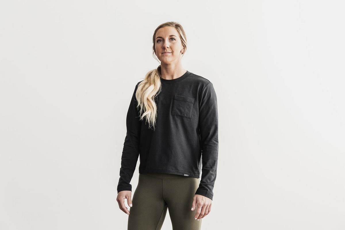 Black Women's Nobull Heavyweight Pocket Boxy Long Sleeves | USA821395