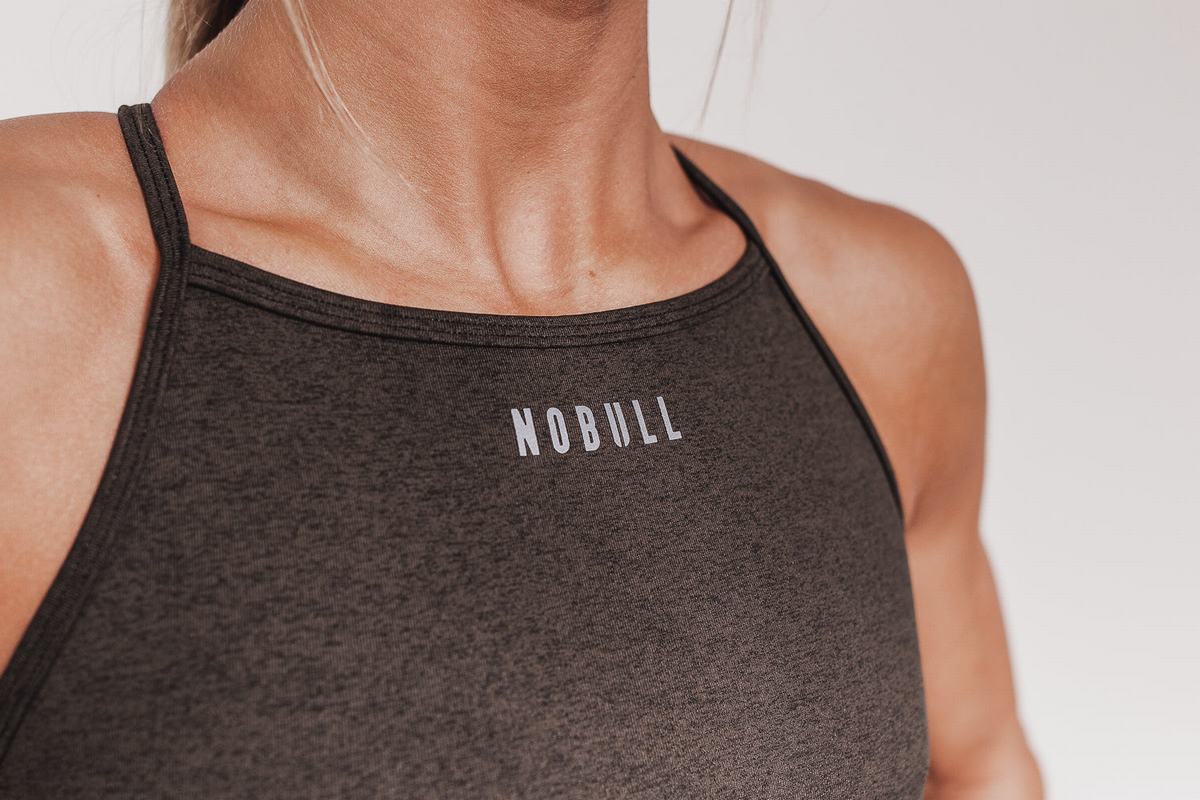 Black Women's Nobull High-Neck Plush Heather Sports Bras | USA143068