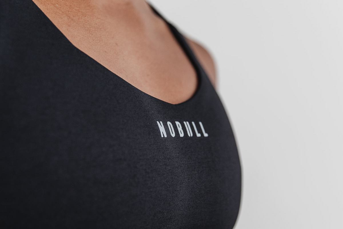 Black Women's Nobull Pace Plush Heather Sports Bras | USA487031