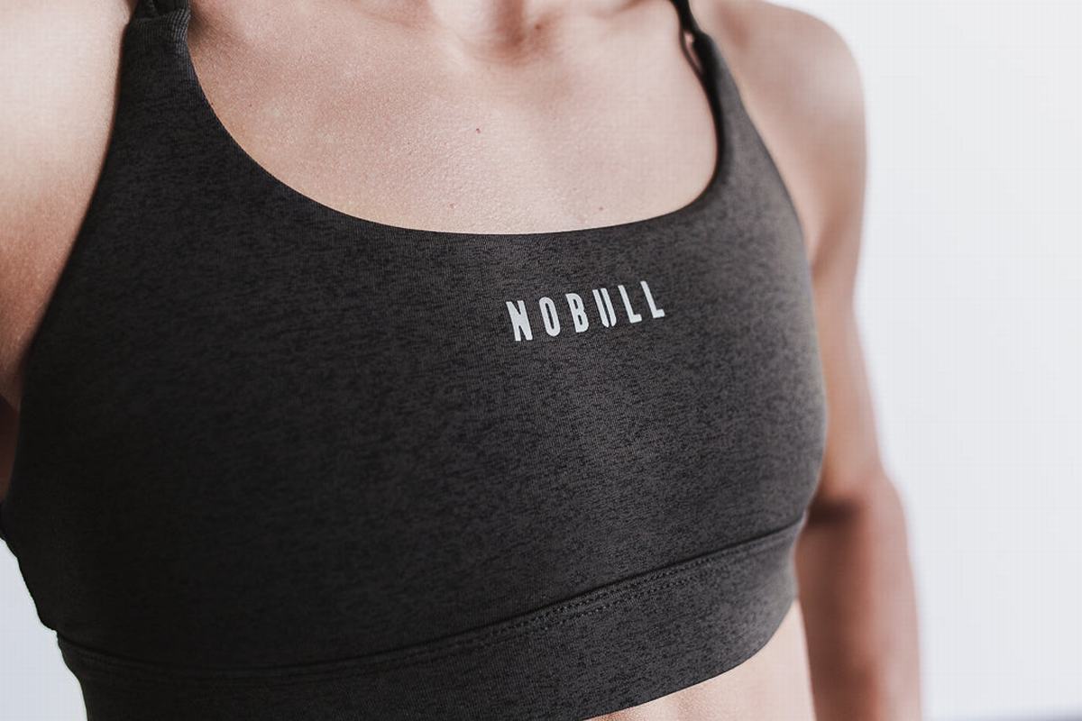 Black Women's Nobull Plush Heather Sports Bras | USA867594