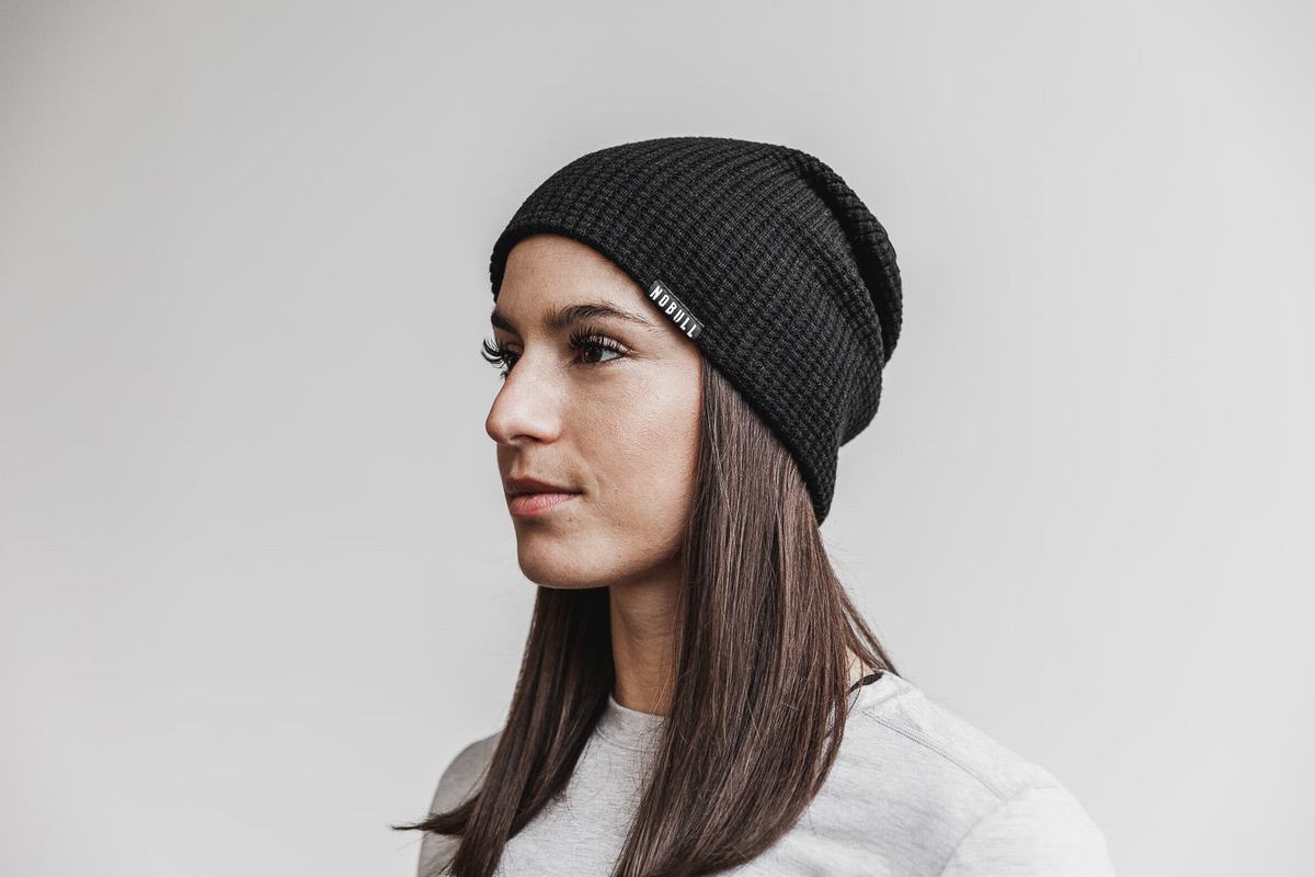 Black Women\'s Nobull Waffle Beanie | USA365097