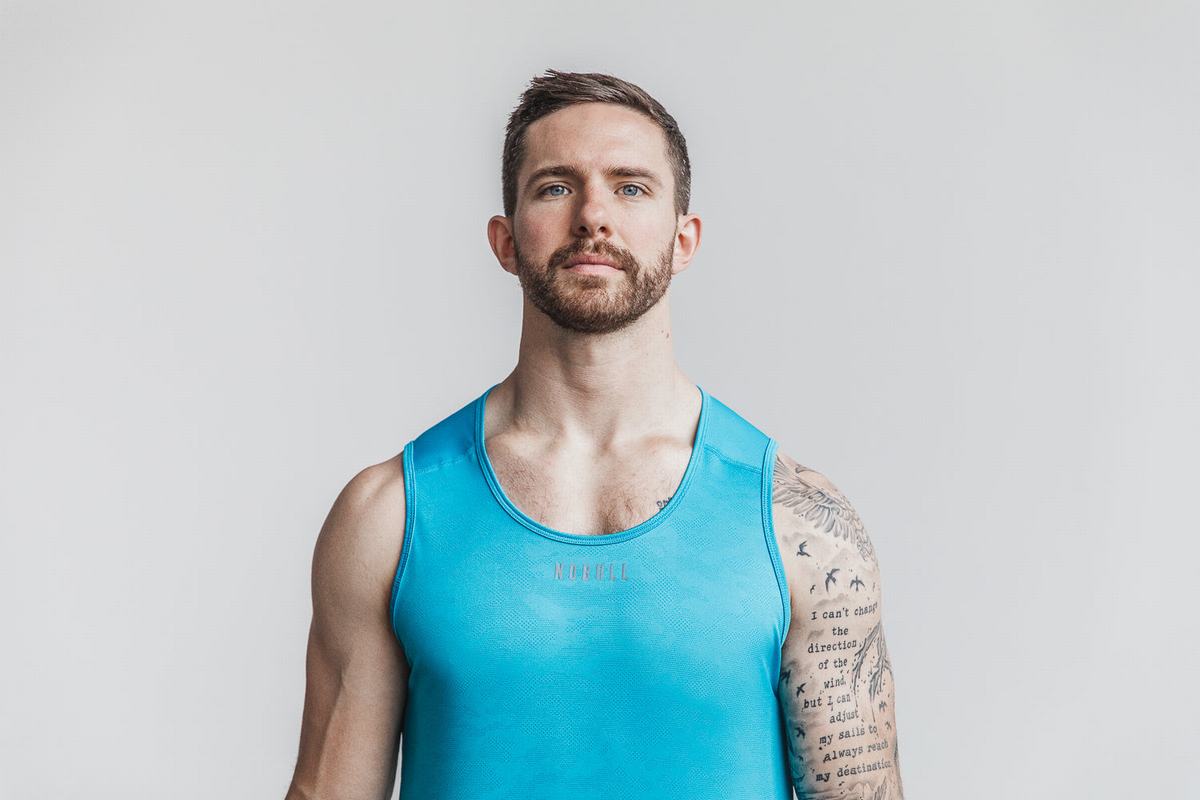 Blue Camo Men's Nobull Lightweight Textured Neon Tank Tops | USA302674