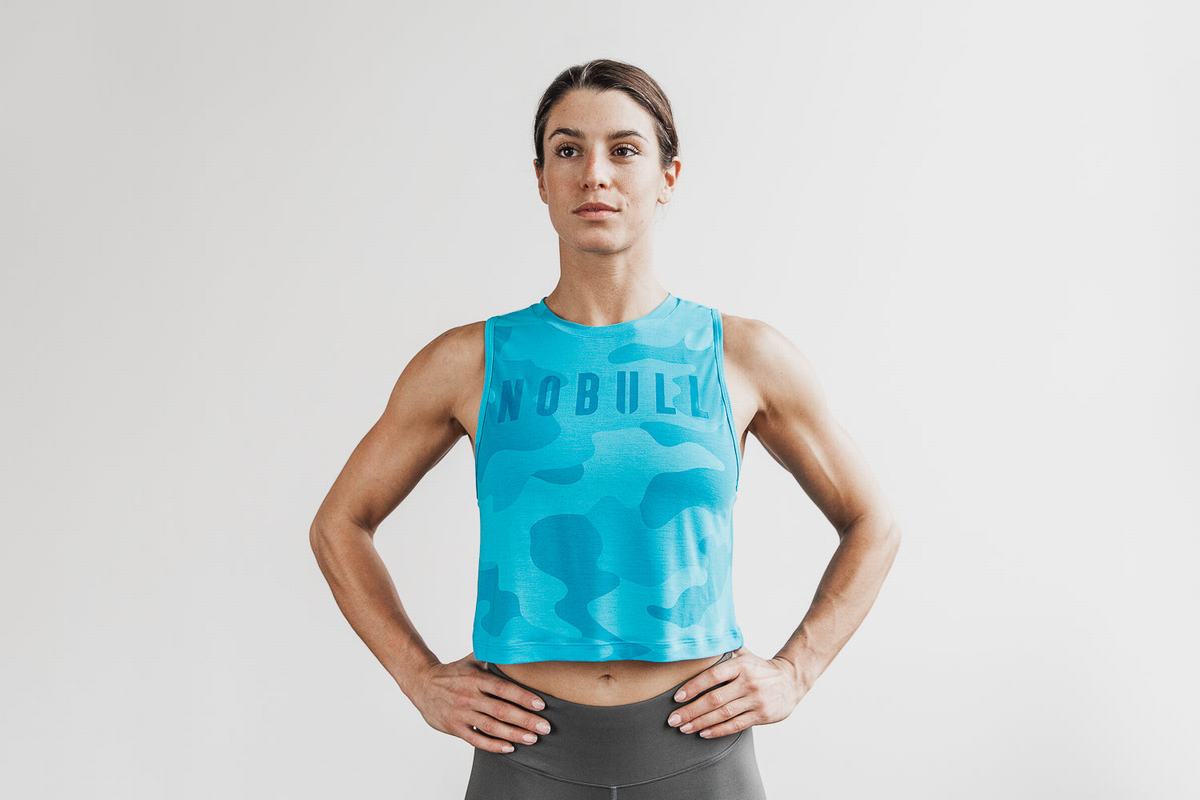 Blue Camo Women's Nobull Muscle Neon Tank Tops | USA879460