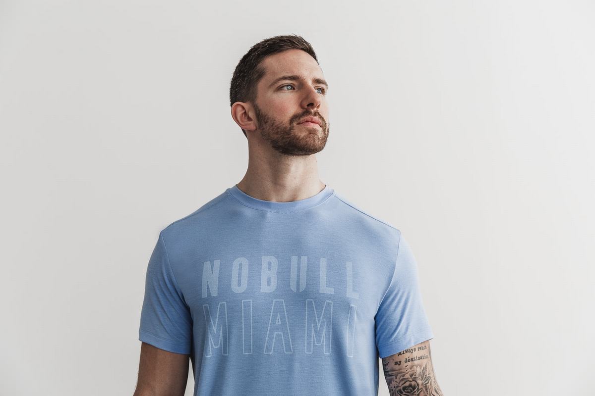 Blue Men\'s Nobull Miami T Shirts | USA402659