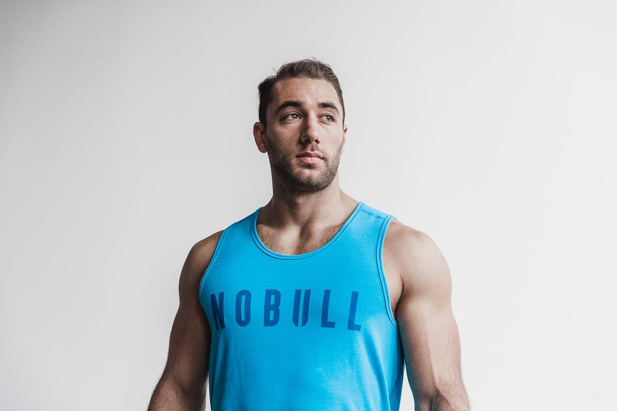 Blue Men's Nobull Neon Tank Tops | USA019854