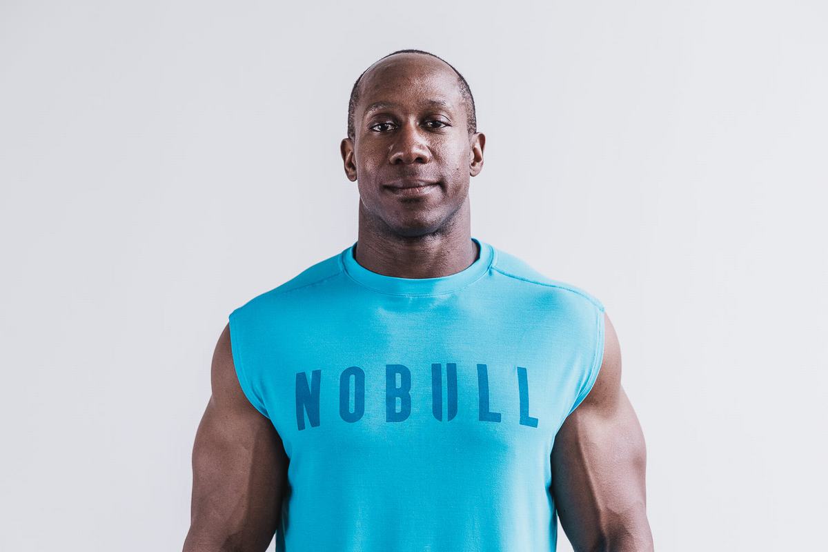 Blue Men\'s Nobull Sleeveless T Shirts | USA154379