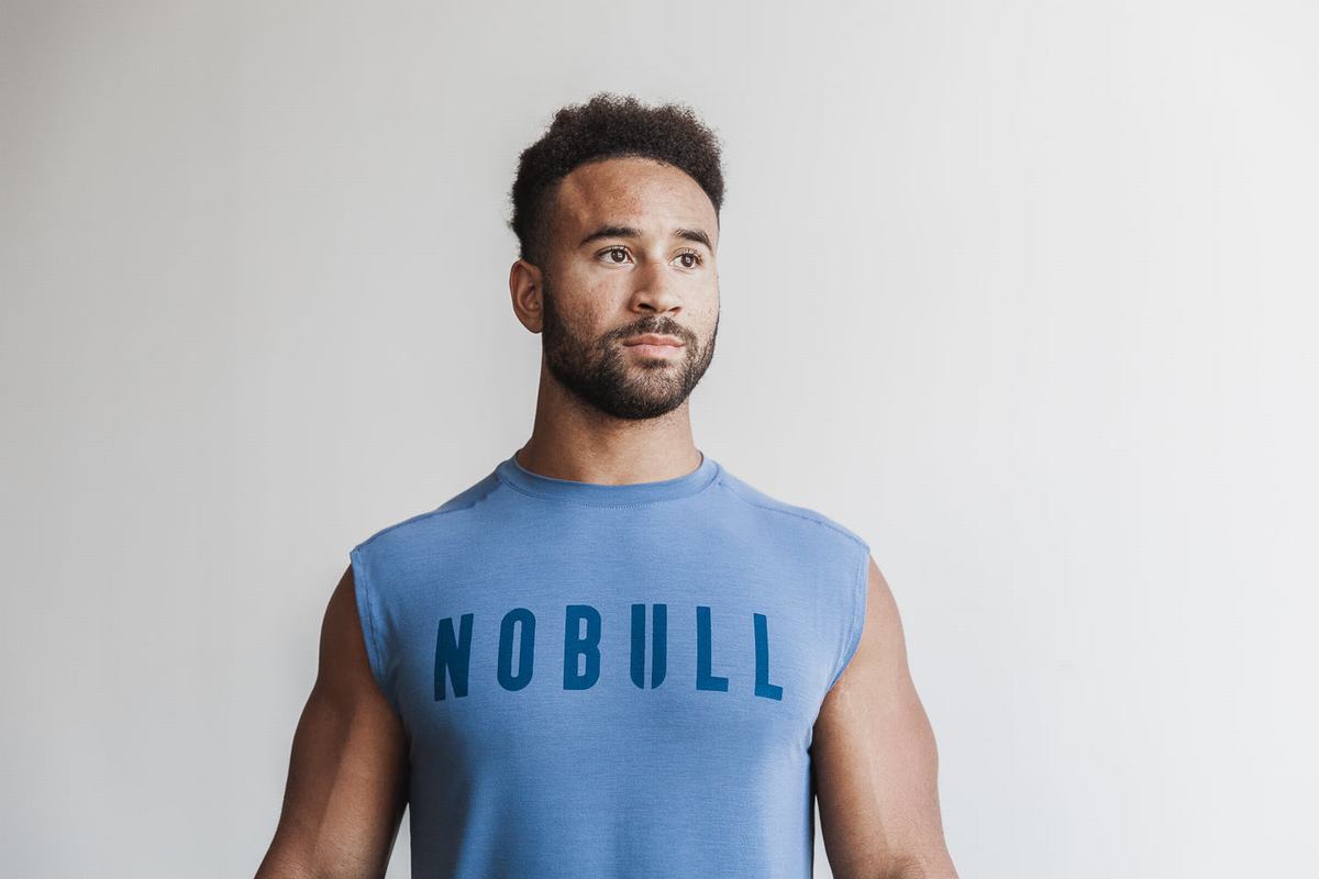 Blue Men\'s Nobull Sleeveless T Shirts | USA846372