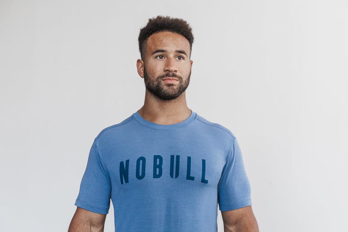 Blue Men\'s Nobull T Shirts | USA678249