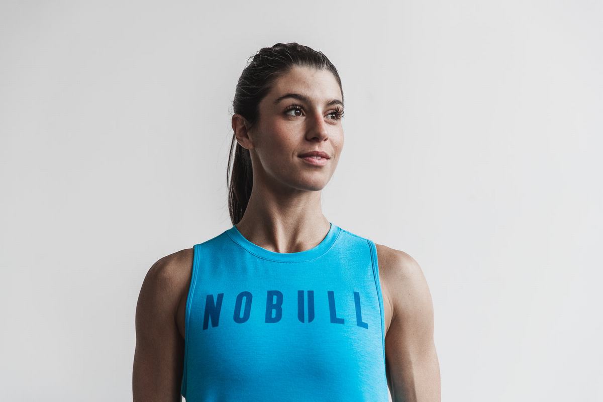 Blue Women's Nobull Muscle Neon Tank Tops | USA271803