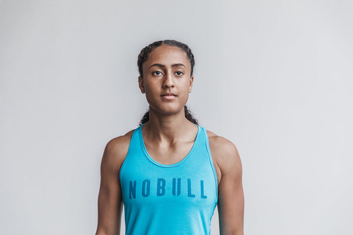 Blue Women\'s Nobull Racerback Neon Tank Tops | USA078931