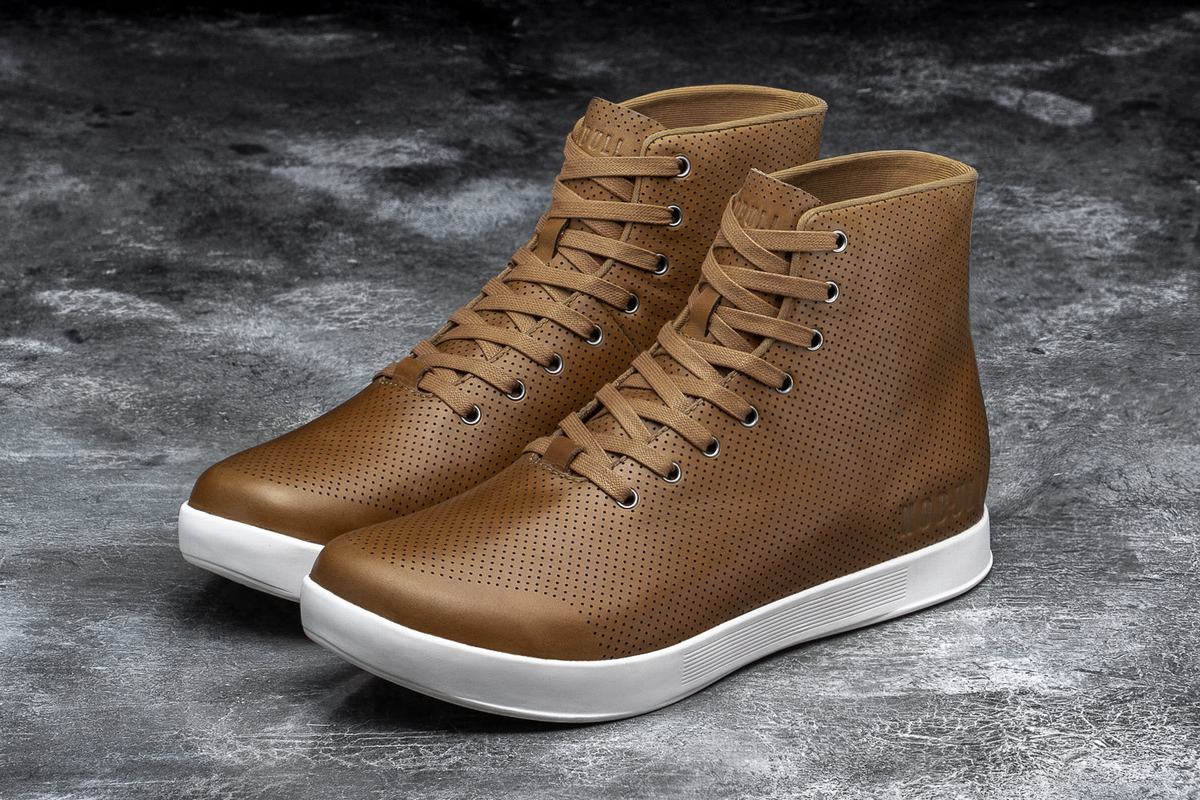 Brown Men's Nobull High-Top Leather Trainers | USA596273