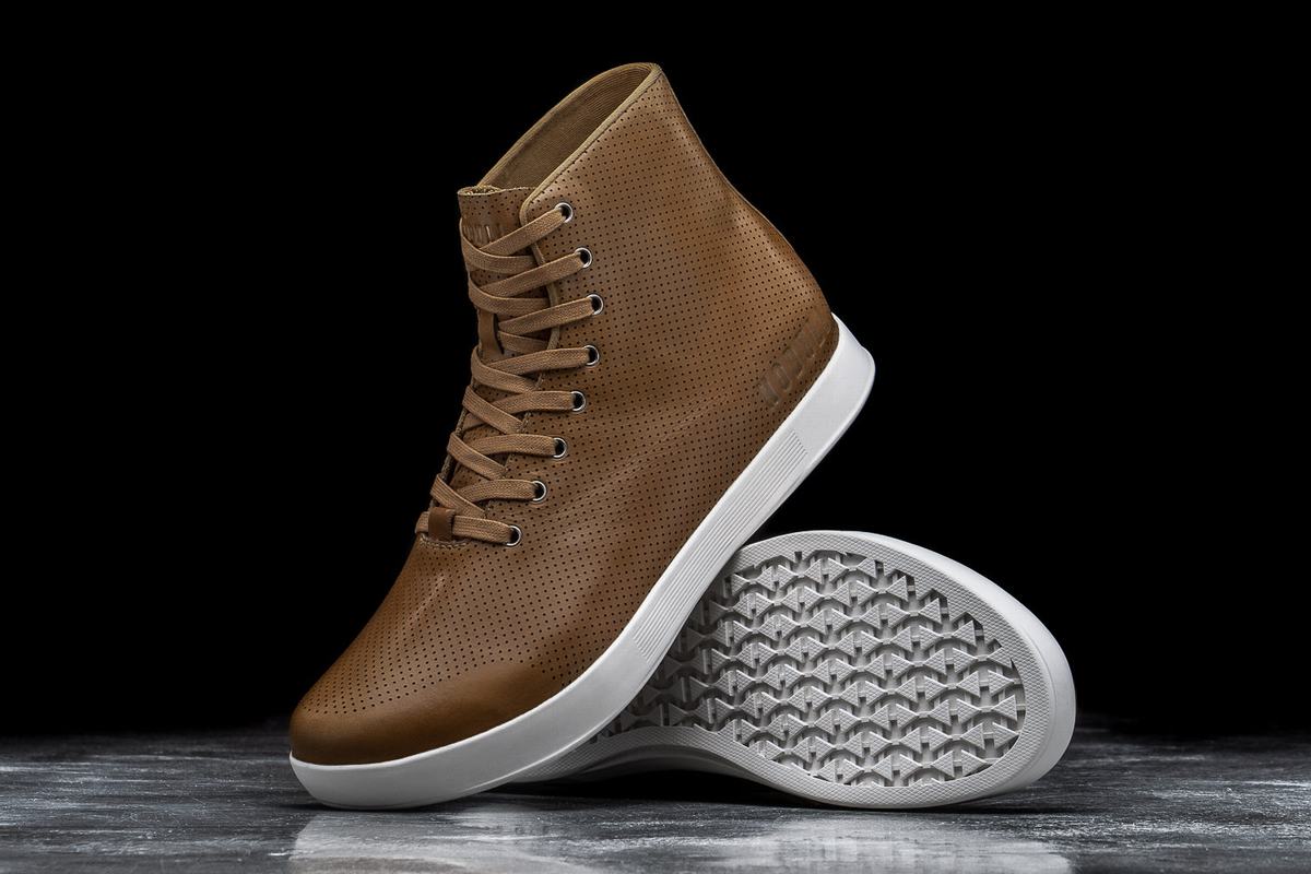 Brown Men's Nobull High-Top Leather Trainers | USA596273