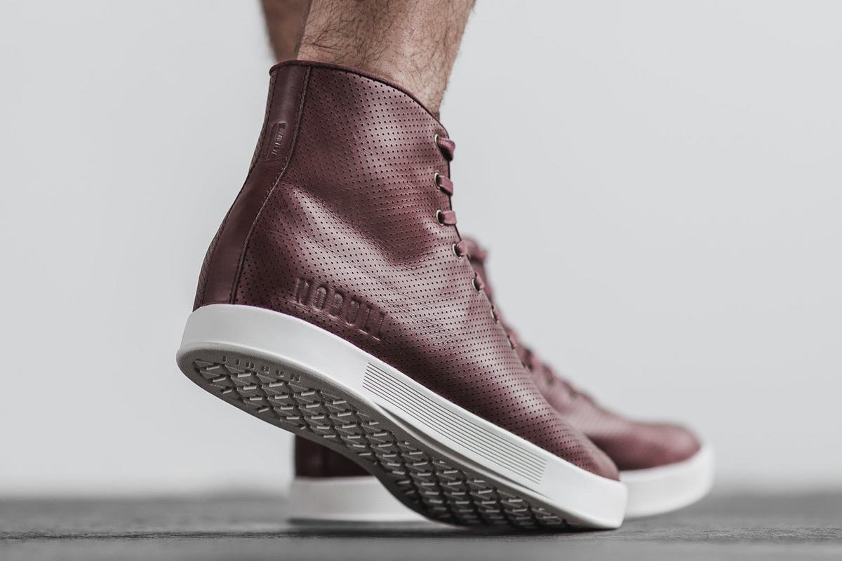 Burgundy Men's Nobull High-Top Leather Trainers | USA169520