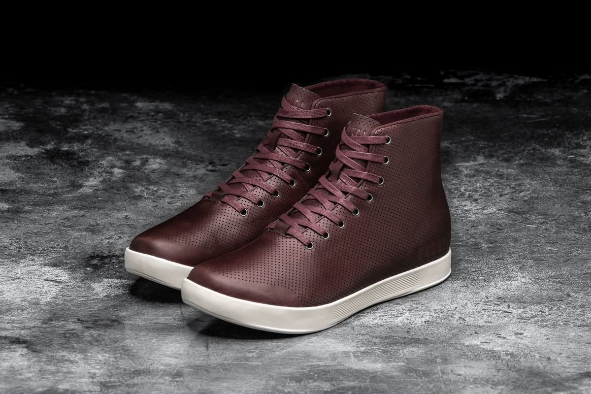 Burgundy Men's Nobull High-Top Leather Trainers | USA169520