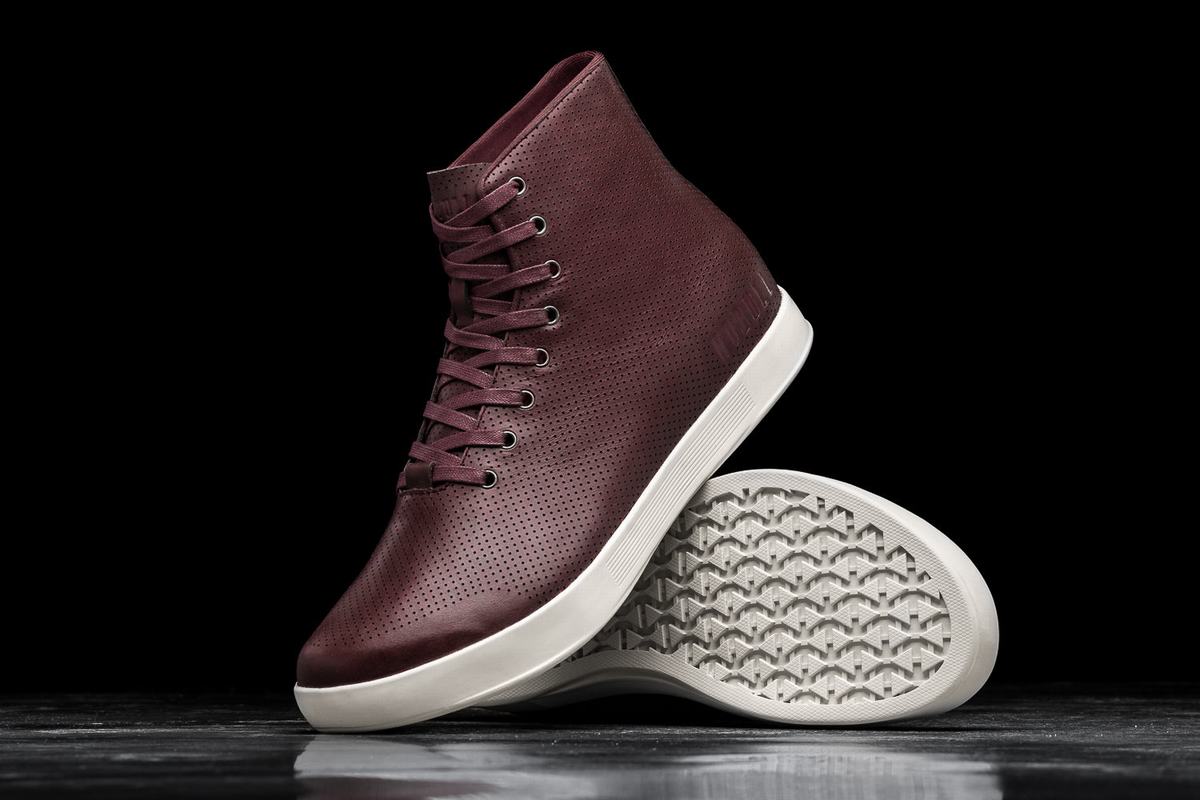 Burgundy Men's Nobull High-Top Leather Trainers | USA169520